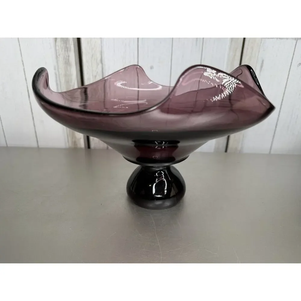 Amethyst Viking Glass Epic Wave Heavy Footed Pedestal Bowl VTG Purple